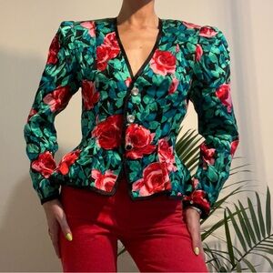 80s Floral Silk Blazer